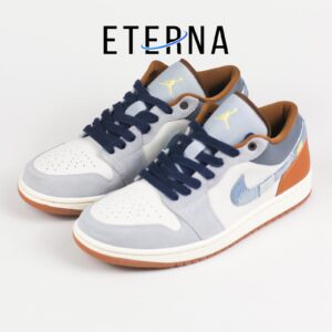 Sepatu Air Jordan 1 Low SE Phantom Repaired Denim Swoosh Brown Leather Authentic