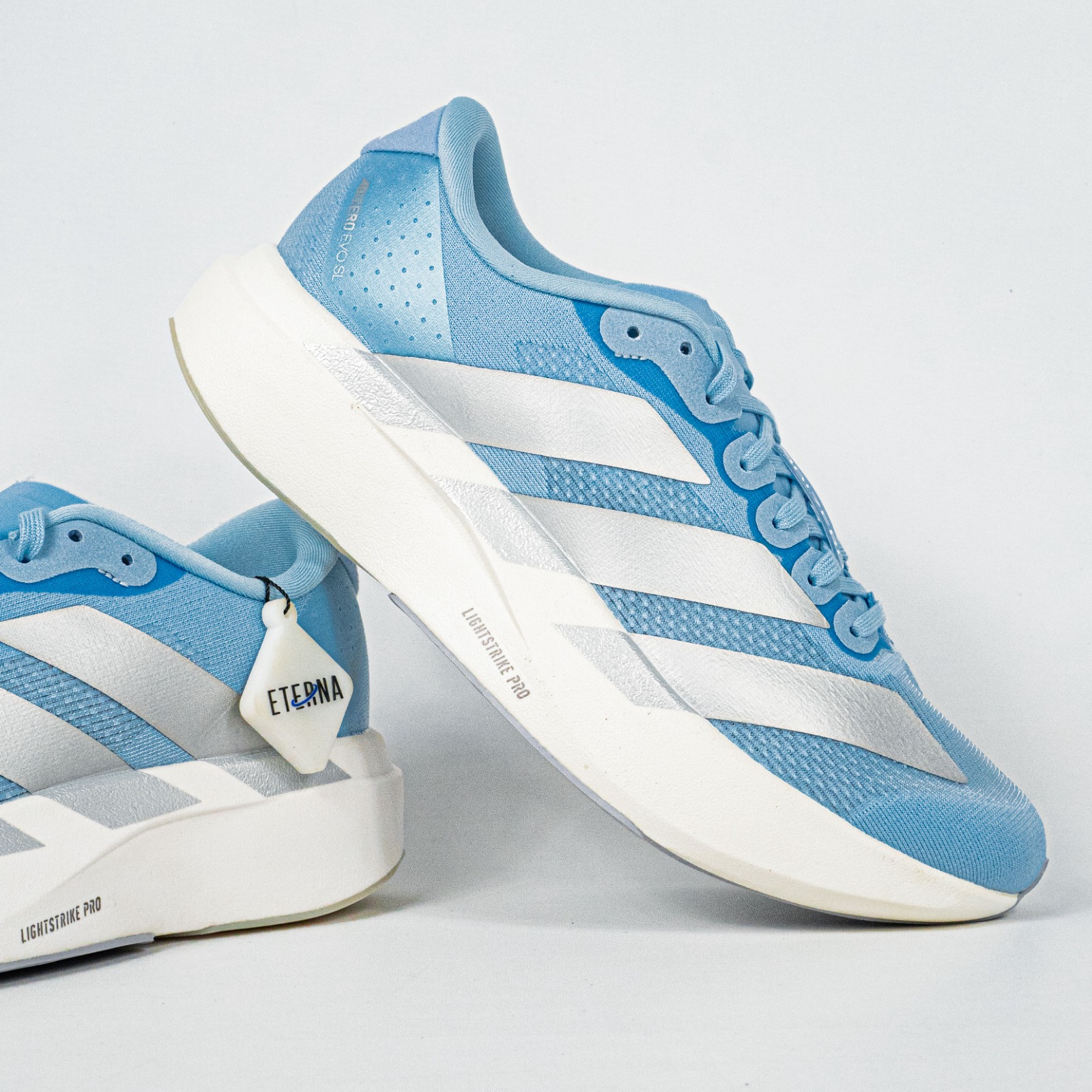 Sepatu Adidas Adizero EVO SL Glow Blue Silver Metallic White Sneakers Authentic - Image 3