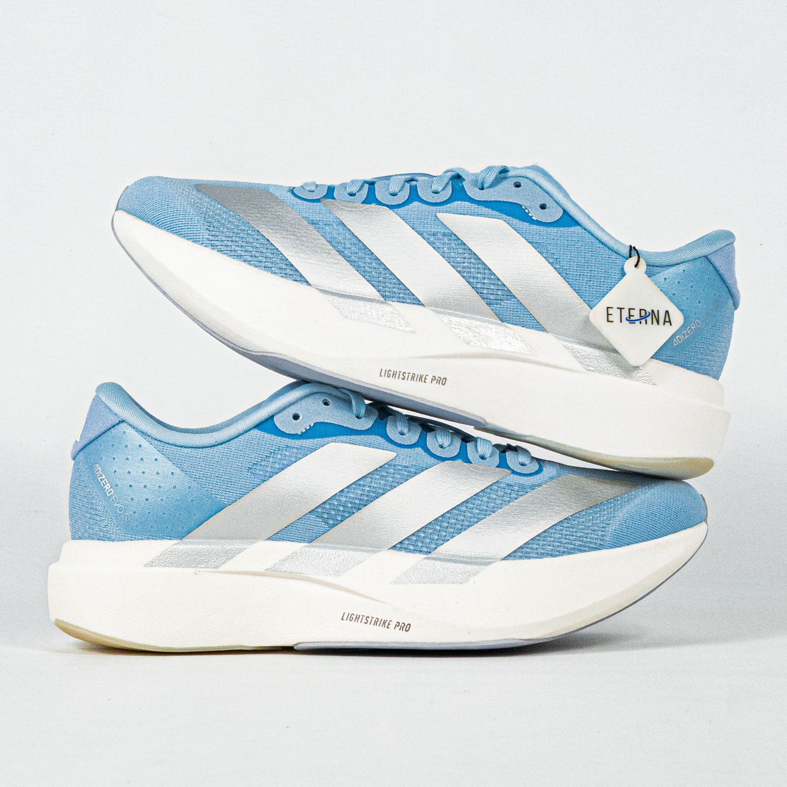 Sepatu Adidas Adizero EVO SL Glow Blue Silver Metallic White Sneakers Authentic - Image 5