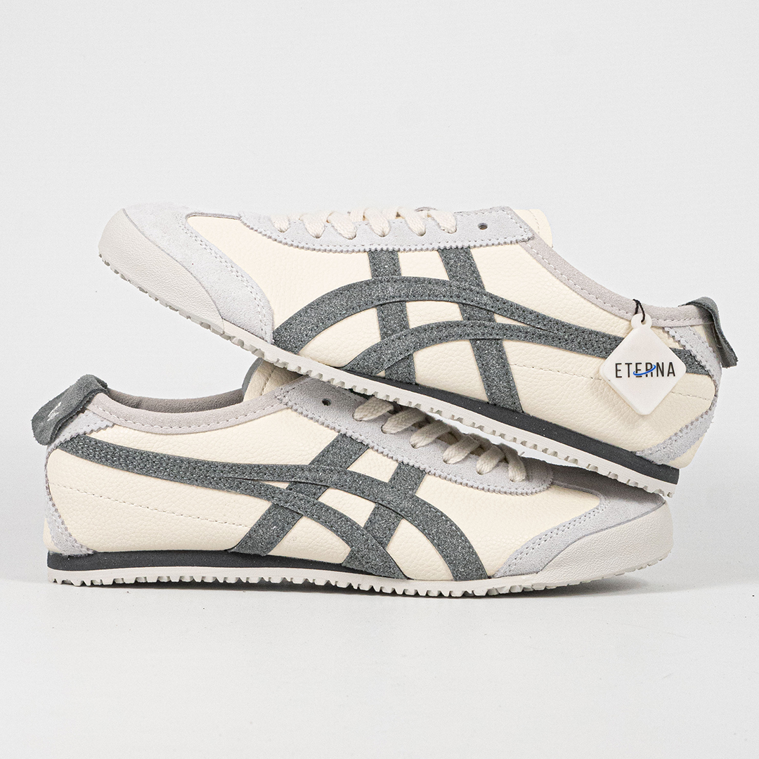 Sepatu Onitsuka Tiger Mexico 66 Laces Soft Cream Grey Leather Unisex Sneakers Casual Authentic - Image 5