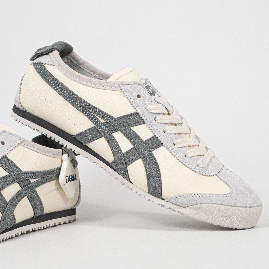 Sepatu Onitsuka Tiger Mexico 66 Laces Soft Cream Grey Leather Unisex Sneakers Casual Authentic - Image 3