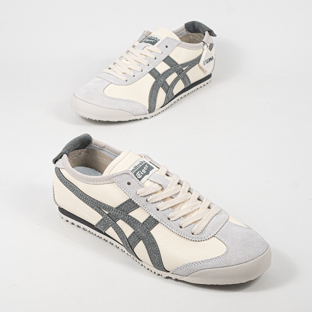 Sepatu Onitsuka Tiger Mexico 66 Laces Soft Cream Grey Leather Unisex Sneakers Casual Authentic - Image 4