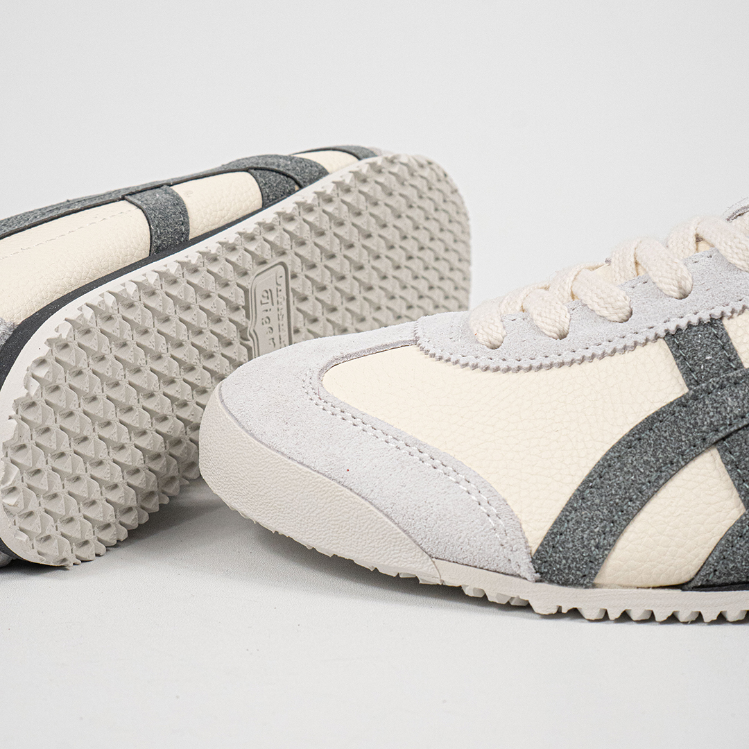 Sepatu Onitsuka Tiger Mexico 66 Laces Soft Cream Grey Leather Unisex Sneakers Casual Authentic - Image 2