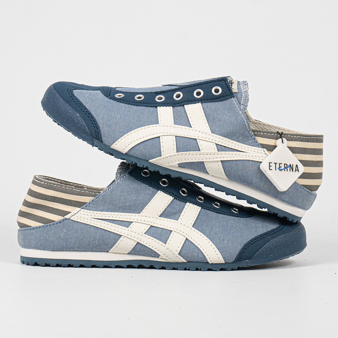 Sepatu Onitsuka Tiger Mexico 66 Paraty Slip On Blue Chambray Canvas Unisex Sneakers Casual Authentic - Image 5