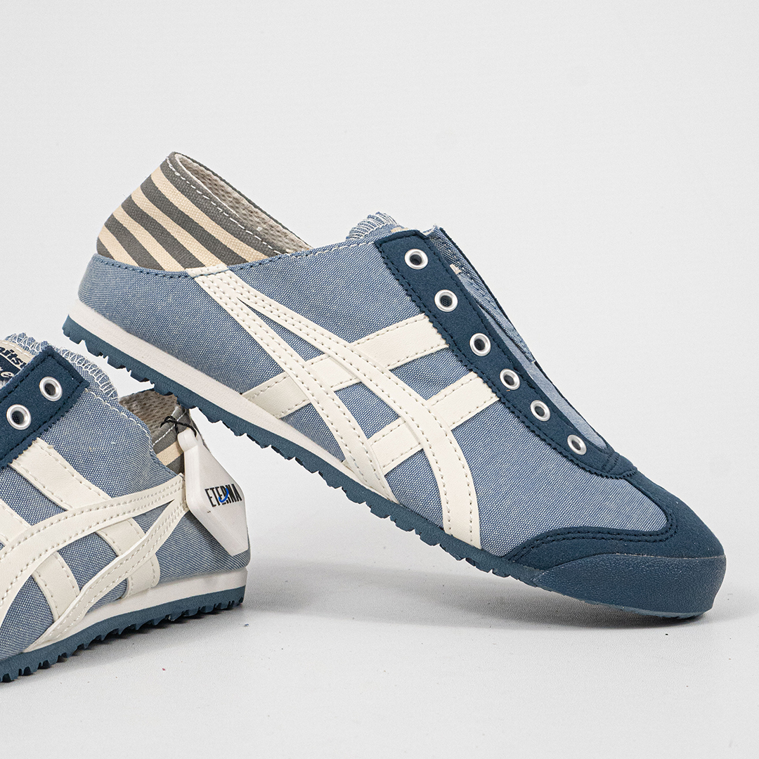 Sepatu Onitsuka Tiger Mexico 66 Paraty Slip On Blue Chambray Canvas Unisex Sneakers Casual Authentic - Image 3