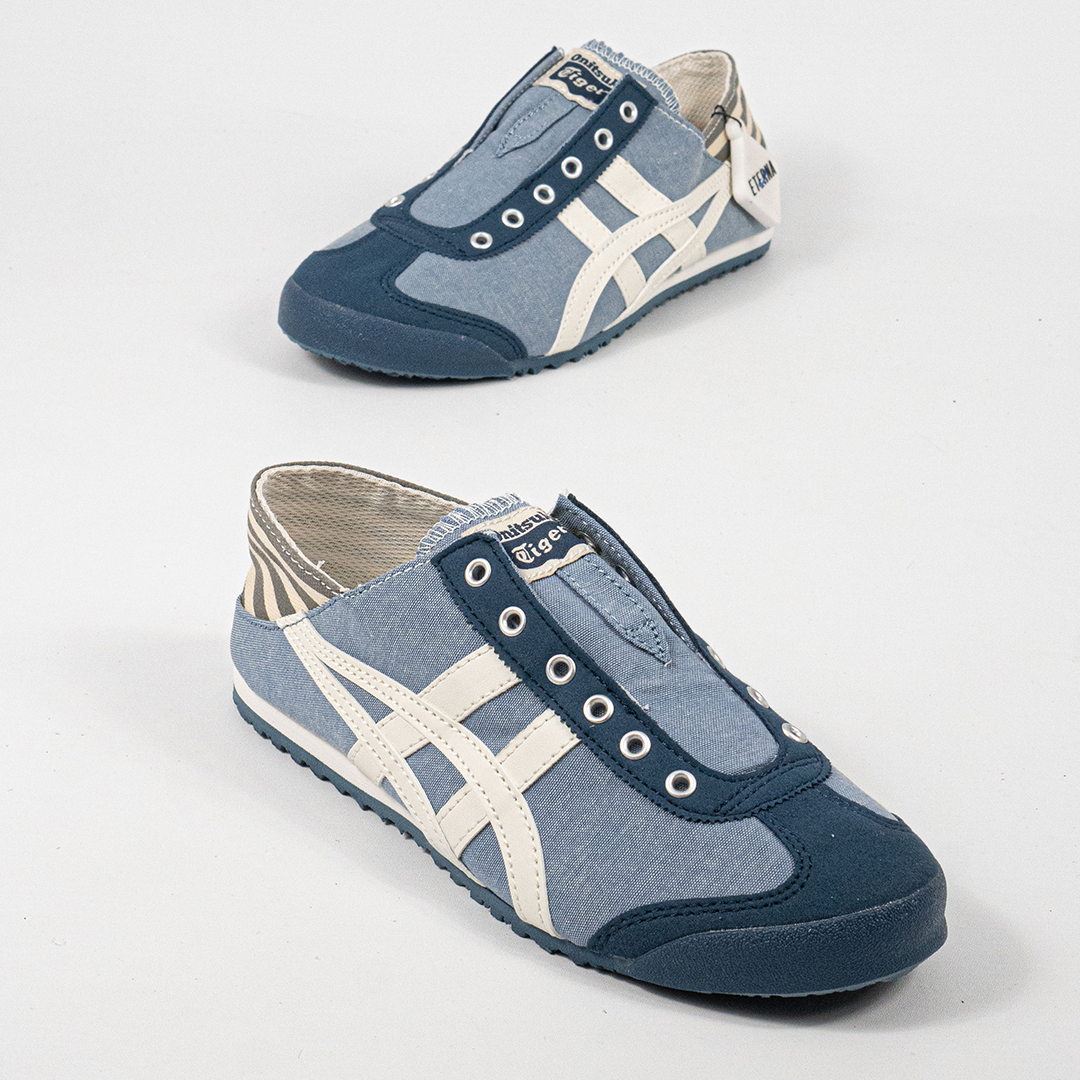 Sepatu Onitsuka Tiger Mexico 66 Paraty Slip On Blue Chambray Canvas Unisex Sneakers Casual Authentic - Image 4
